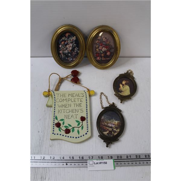 Kitchen Plaque, (2) Small Flower Pictures, (2) Small Italian Pictures