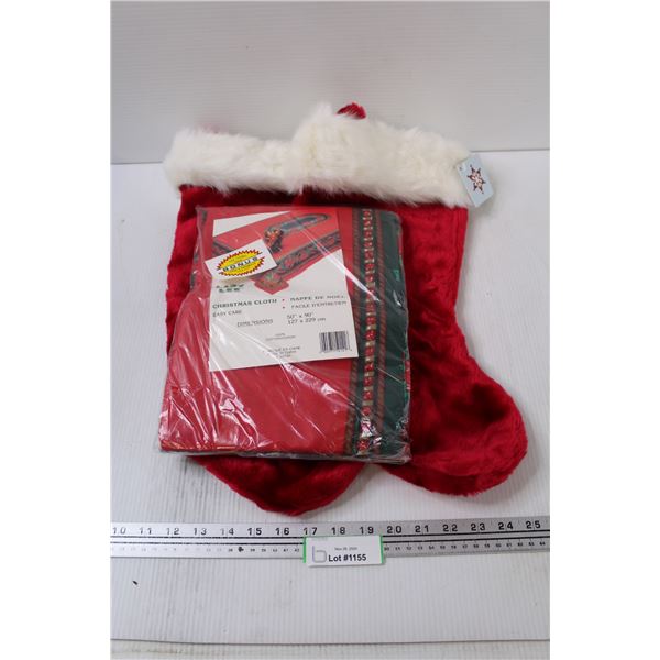 (2) Christmas Stockings, Christmas Table Cloth, Tea Towel