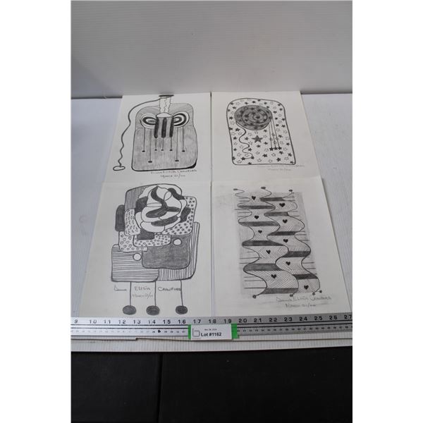 (4) Pencil Drawings by Donna E. Crawford
