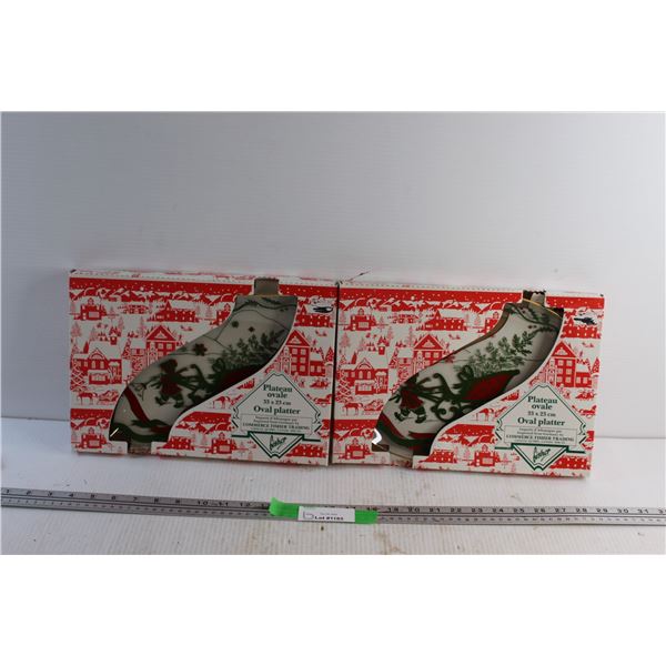 (2) Christmas Oval Platters