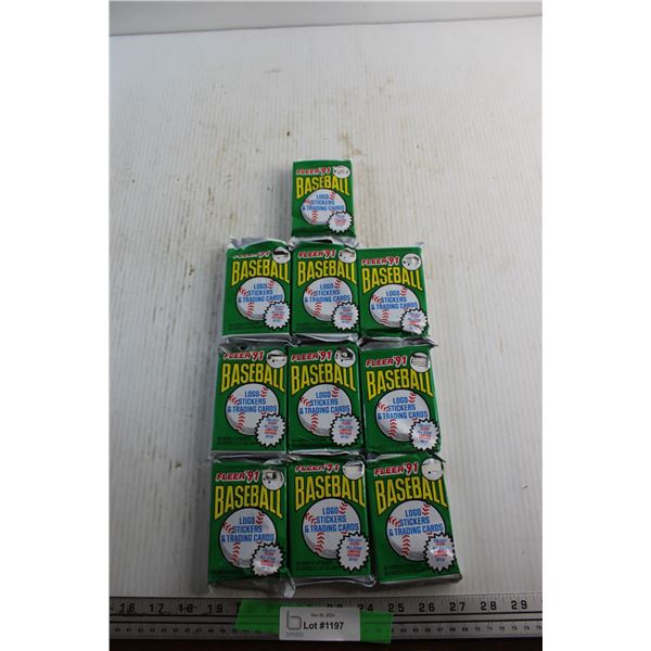 (10) Packs of Fleer 91' Baseball Logo Stickers & Trading Cards