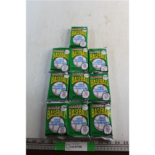 (10) Packs of Fleer 91' Baseball Logo Stickers & Trading Cards