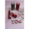 Image 3 : Christmas Theme Set 10 Glasses, Candles (NIB), Misc.