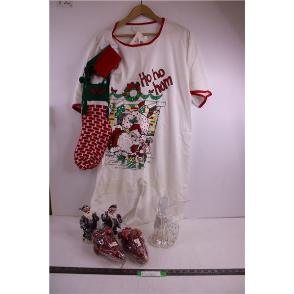 Christmas Theme Pajama Shirt (NIB) Size L, Christmas Ornaments