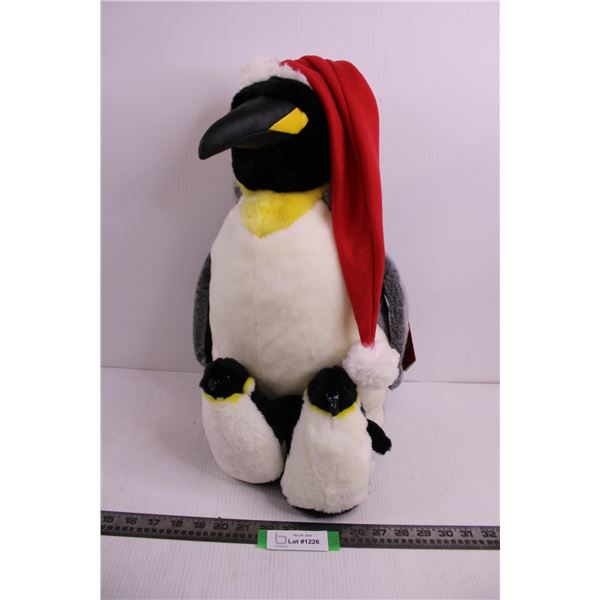 Set Stuffed Penguin With Two Chicks - Christmas Theme (NIB) 20" Tall