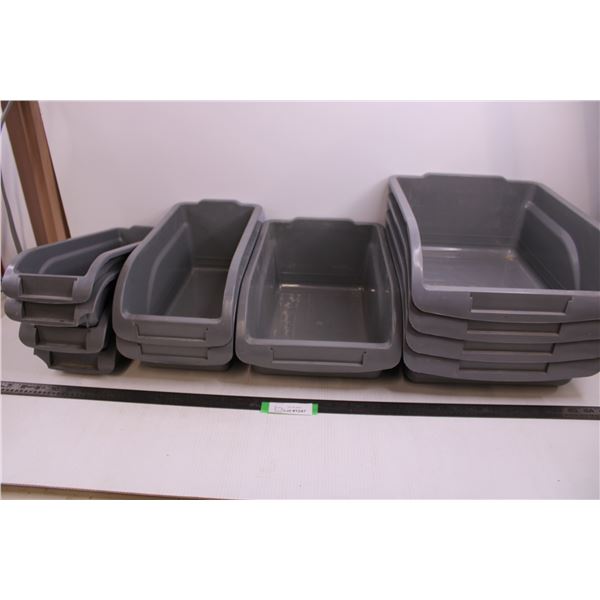 (11) Nestable Plastic Bins - 4 Sizes - Largest 12.5" x 15.5" x 6"