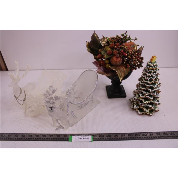 Christmas Themed Ornaments (Reindeer Sleighs, Christmas Tree, Festive Fruit Bowl