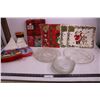 Image 1 : (2) Glass Serving Platters, (8) Glass Plates, (2) Tree Skirts, Placemats (NIB), Tablecloth (NIB)