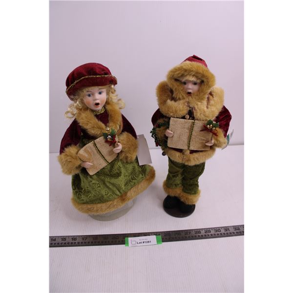 Pair Christmas Caroler Ornamental Dolls 15" Tall