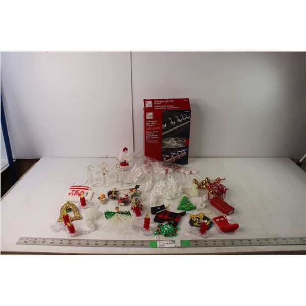 Assorted Christmas Ornaments- Light Clips, Misc.