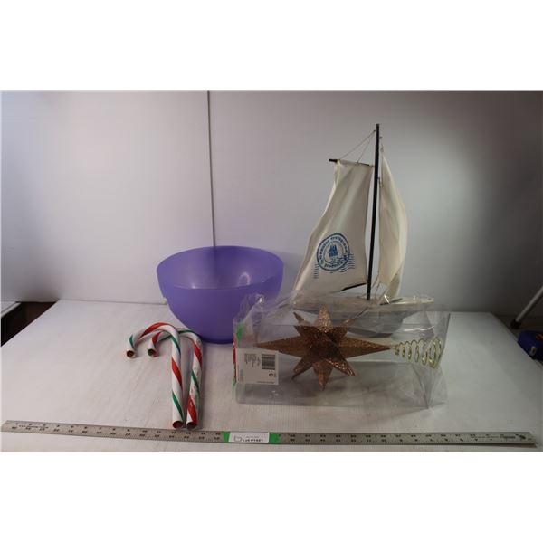 Model Sailboat, Christmas Decorations, Mixing Bowl