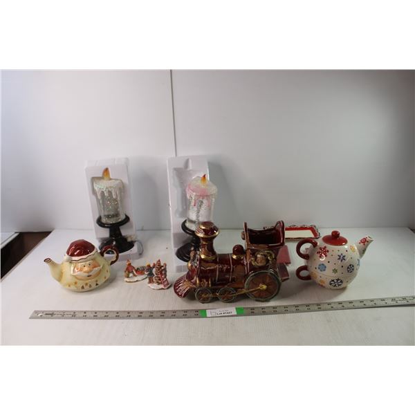 Christmas Lot- Ceramic Train, Candle Decorations, Misc.