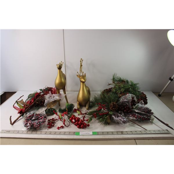 Christmas Lot- Wreaths, Deer Ornaments, Misc.