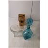 Image 3 : Wooden Fruit Set, Knife Block, Blue Glass Decanter, Glass Sleigh Candy Dish