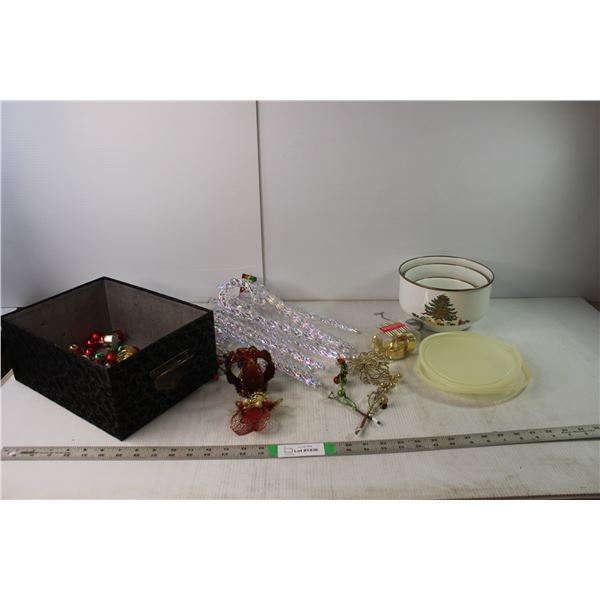 Christmas Lot- (3) Piece Bowl Set, Clear Candy Canes, Misc.