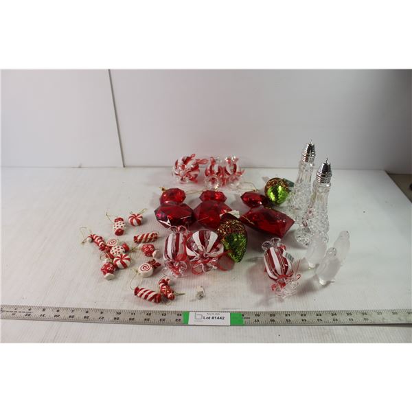 Christmas Lot- Tree Ornaments, Lead Crystal Salt & Pepper Shaker
