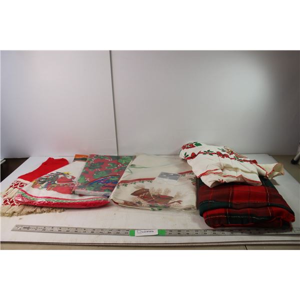 (2) Tree Skirts, Tablecloth, Misc.
