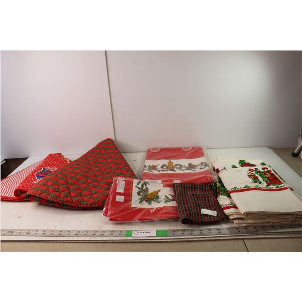 (3) Tree Skirts, Tablecloth Misc. Christmas Items