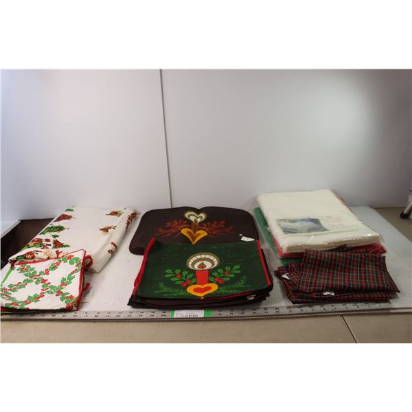 (7) Placemats, (3) Lace Tablecloths, Table Runners, Misc.