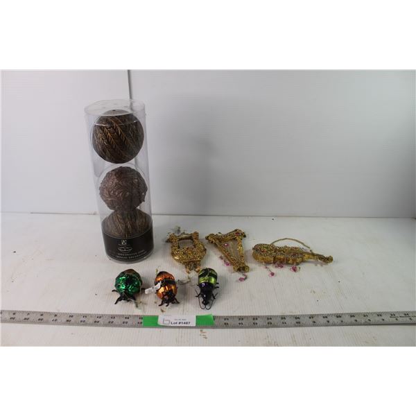 (6) Tree Decorations, Bronze Orbs