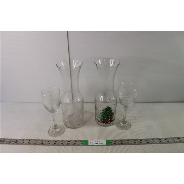 (2) Juice Pitchers, (2) Wine Glasses