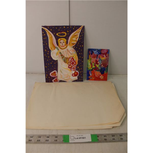 (2) Donna Crawford Acrylic Paintings & Sketch Paper