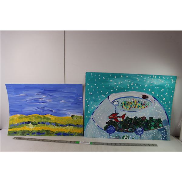 (2) Donna Crawford Acrylic Paintings 20" x 14" & 22.5" x 16.5" One on backside