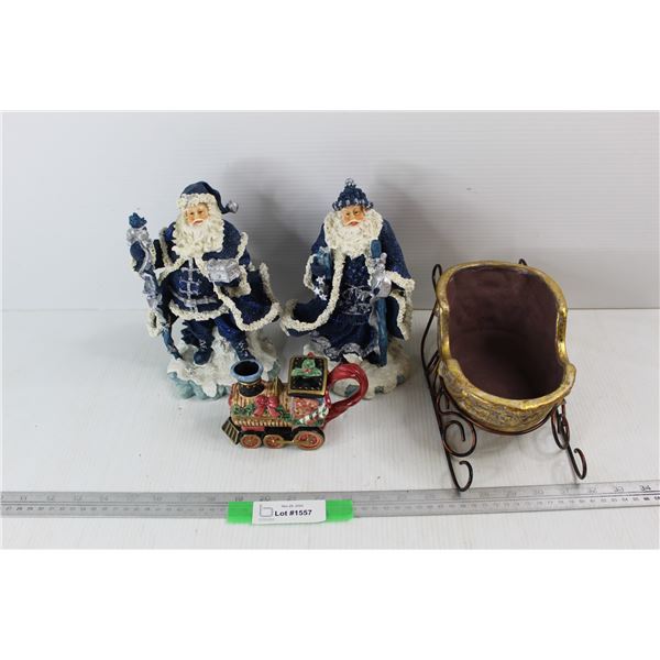 Lot Of Various Christmas Items, Sleigh Candy Dish, Train Like Creamer, Misc.