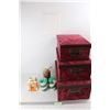 Image 1 : (3) Storage Boxes, (3) Candles w/ (1) Christmas Themed Fireplace Candle Holder