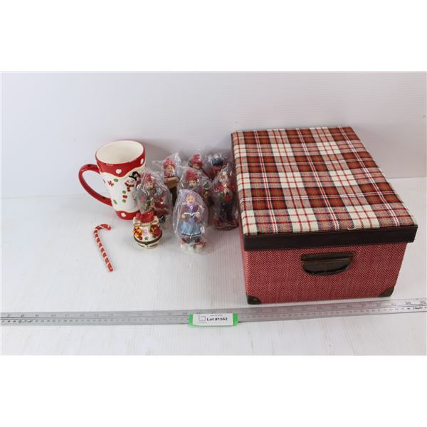 Lot Of Various Christmas Items, Ceramic Candy Cane Ornament, Snowman Coffee Cup, Gift Box, 10.5'' x 