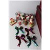 Image 3 : (2) Gift Boxes, Various Christmas Themed Ornaments, Candle Holders, Tree Decorations, Misc.