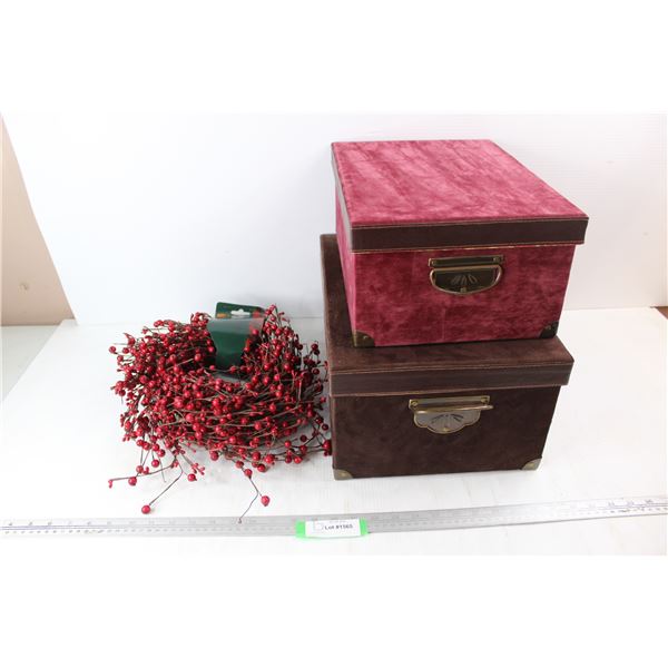 (2) Gift Boxes w/ Christmas Decor Garland