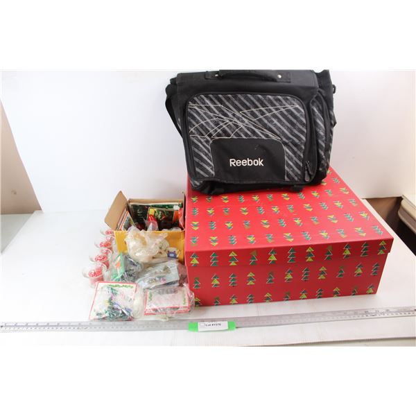 Reebok Laptop Bag, Box Of Various Christmas Lights, Misc.