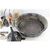Image 4 : Lot Of Various Items, Vintage Rodgers Golden Syrup Pail, Oil Drip Pan, Funnel, Misc.