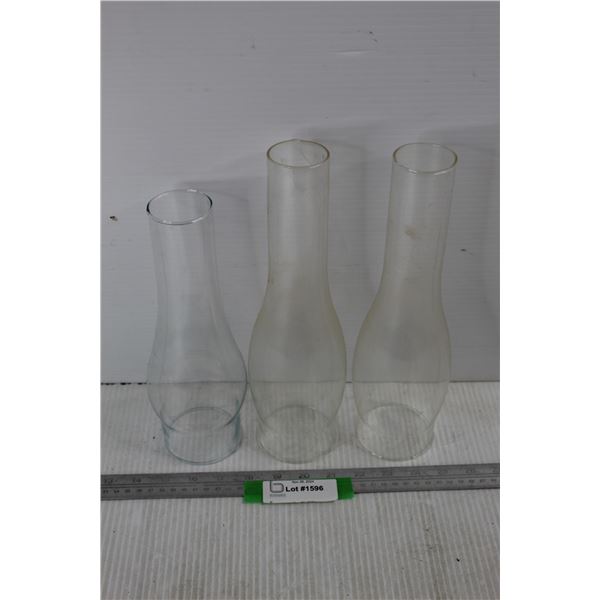 (3) Vintage Glass Kerosene Lamp Chimneys