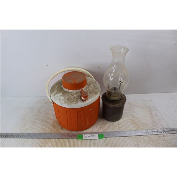 Vintage CN Railway Kerosene Lamp w/ Chimney, Plastic Liquid Cooler Like Container