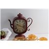 Image 3 : (10) Fire King Peach Luster Saucers and (2) Sugar Bowls, Desk Clock - As Is, Christmas Ornaments and