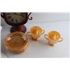 Image 7 : (10) Fire King Peach Luster Saucers and (2) Sugar Bowls, Desk Clock - As Is, Christmas Ornaments and