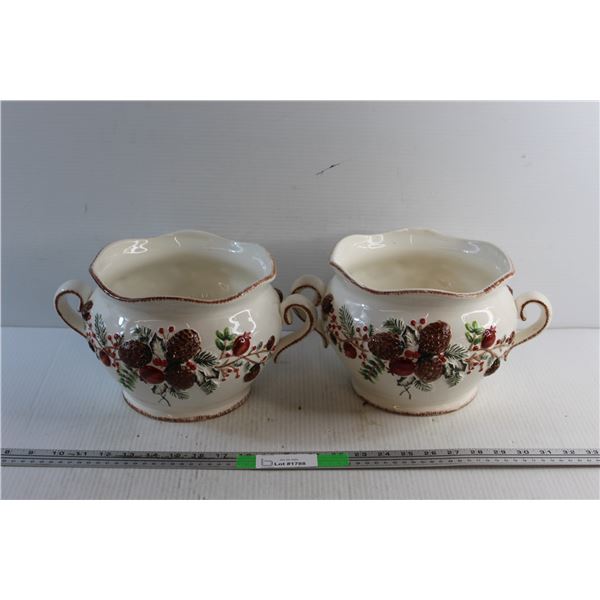 (2) Ceramic Christmas Planters