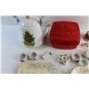 Image 3 : Christmas Enamel Tea Pot, Storage Container, Porcelain Plates, Candle Holders and Bell