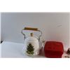 Image 5 : Christmas Enamel Tea Pot, Storage Container, Porcelain Plates, Candle Holders and Bell