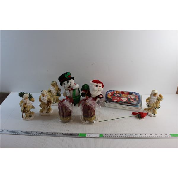 Christmas Candles, Porcelain Figures. Serving Trays and Toys