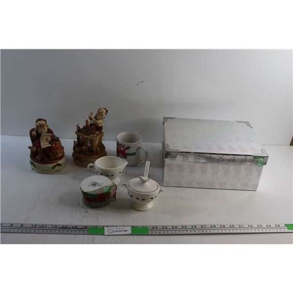 Christmas Ceramic Santa Claus Music Boxes, Mug, Porcelain Cream & Sugar Set and Storage Box with Lid