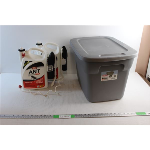 (2) ORTHO Ant Eliminators (Half Full) and Sterlite Plastic Tote with Lid