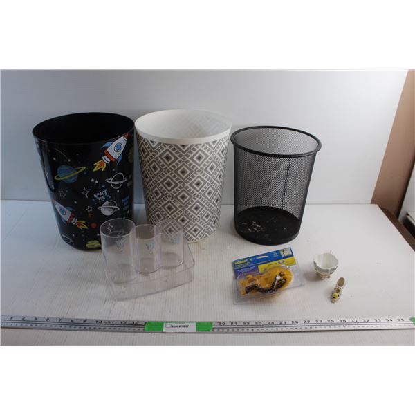 (3) Trash Bins, Universal Fit Flopper Tank Ball, Desk Organizer and Misc.