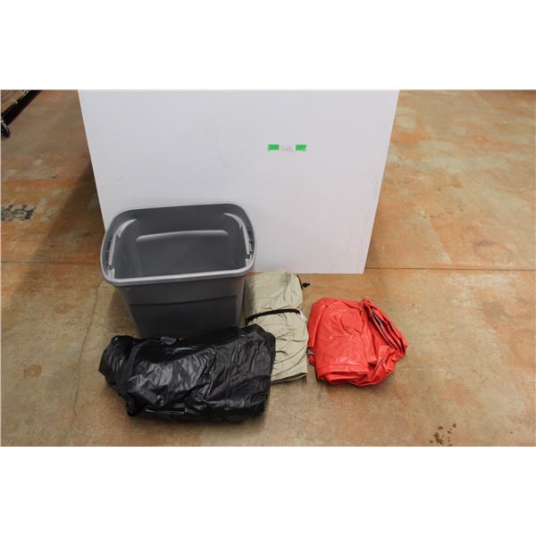 *Large Plastic Tote with Lid and Air Mattresses