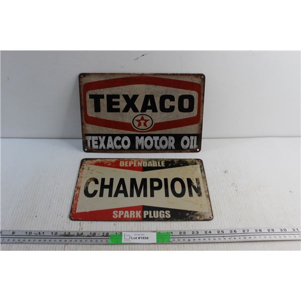 Texaco and Champion Signs 12'' x 8''