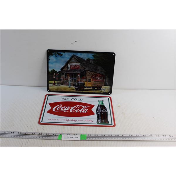 (2) Coca Cola Signs 12'' x 8''