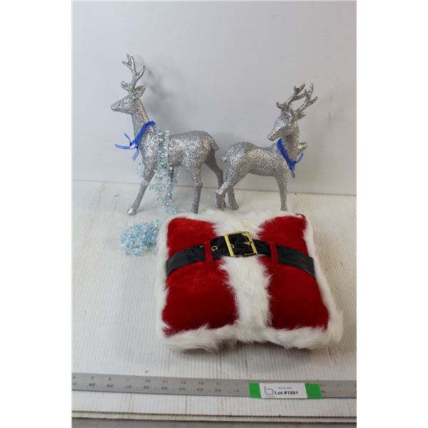 Santa Couch Pillow, (2) Glitter Deer