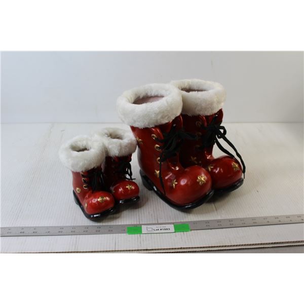 (2) Pairs Of Ceramic Boots Christmas